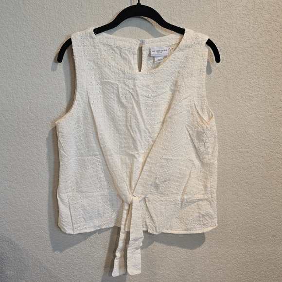 Liz Claiborne Cream Sleeveless Tie Front Blouse - Picture 1 of 3